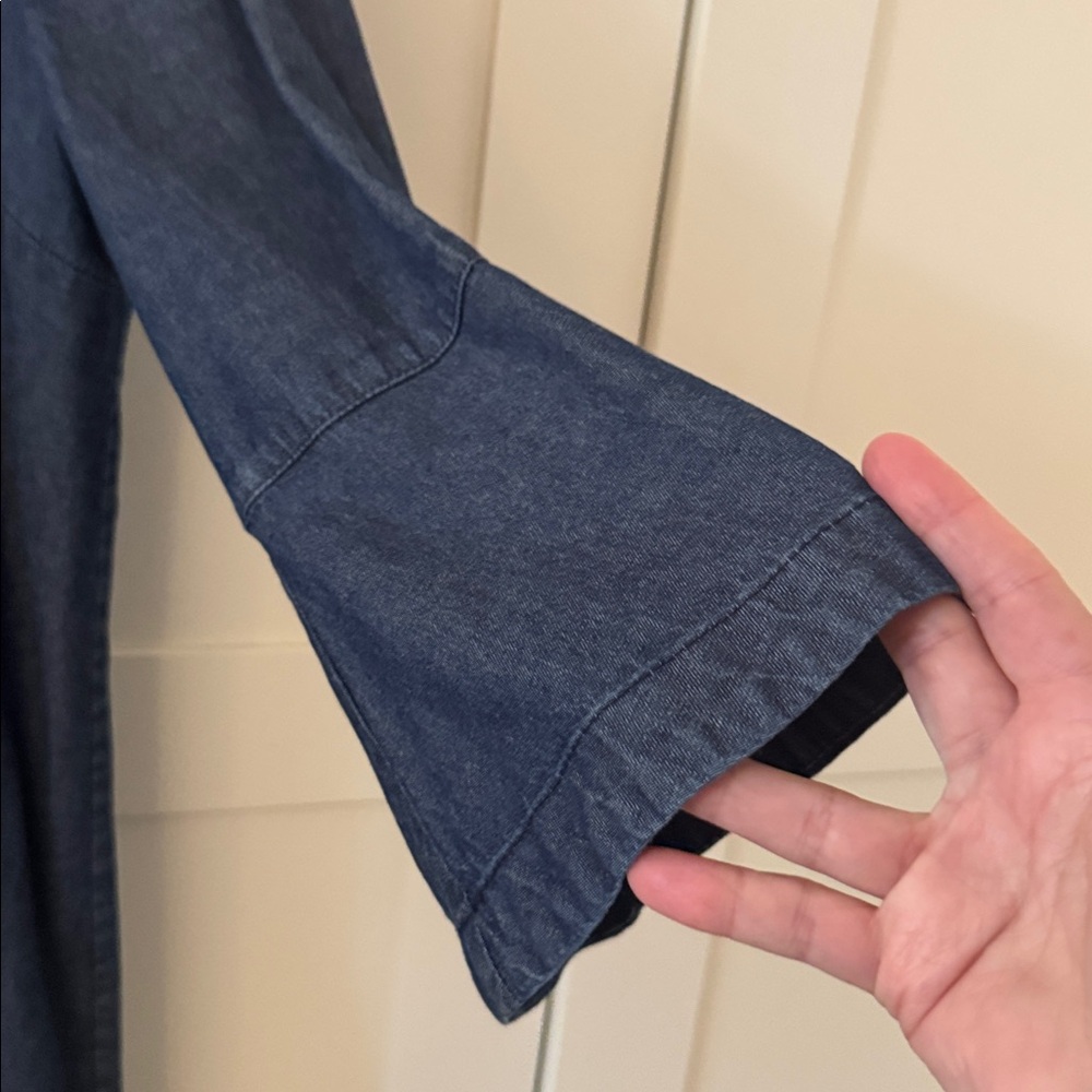 Draper James Dark Blue Denim Ruffle Sleeve Dress - Picture 9 of 12